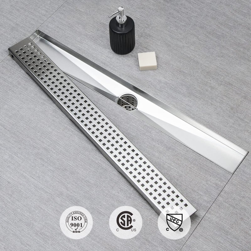 SaniteModar Linear Shower Drain, Linear Drain 32 inch with Removable Square Hole Panel, Brushed 304 Stainless Steel Shower Floor Drain with Adjustable Feet and Hair Catcher - Image 2